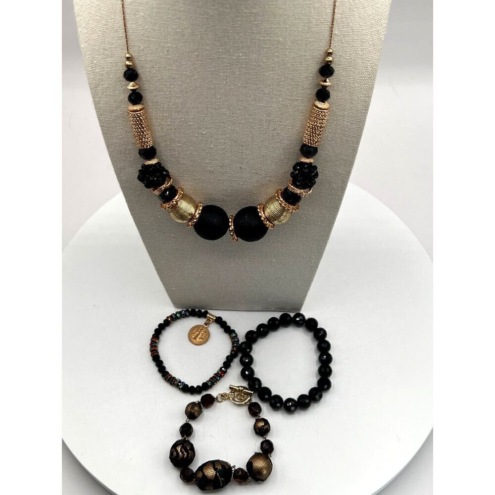 Vintage-Style Beaded Jewelry Set - Elegant Necklace & Three Bracelets